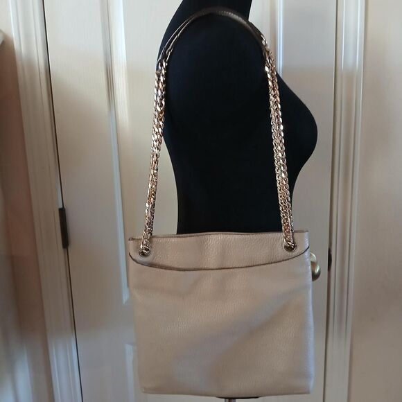 Handbags - Tan pebbled leather purse shoulder bag or crossbody bag w gold tone chain strap